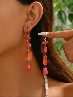 Gold-Plated Pink & Orange Beaded Drop Earrings